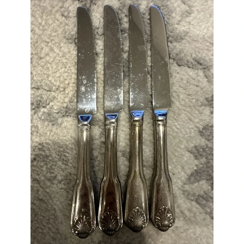 4 Towle ENGLISH SHELL Silverplate‎ Supreme Cutlery JAPAN Silverware Dinner Knife